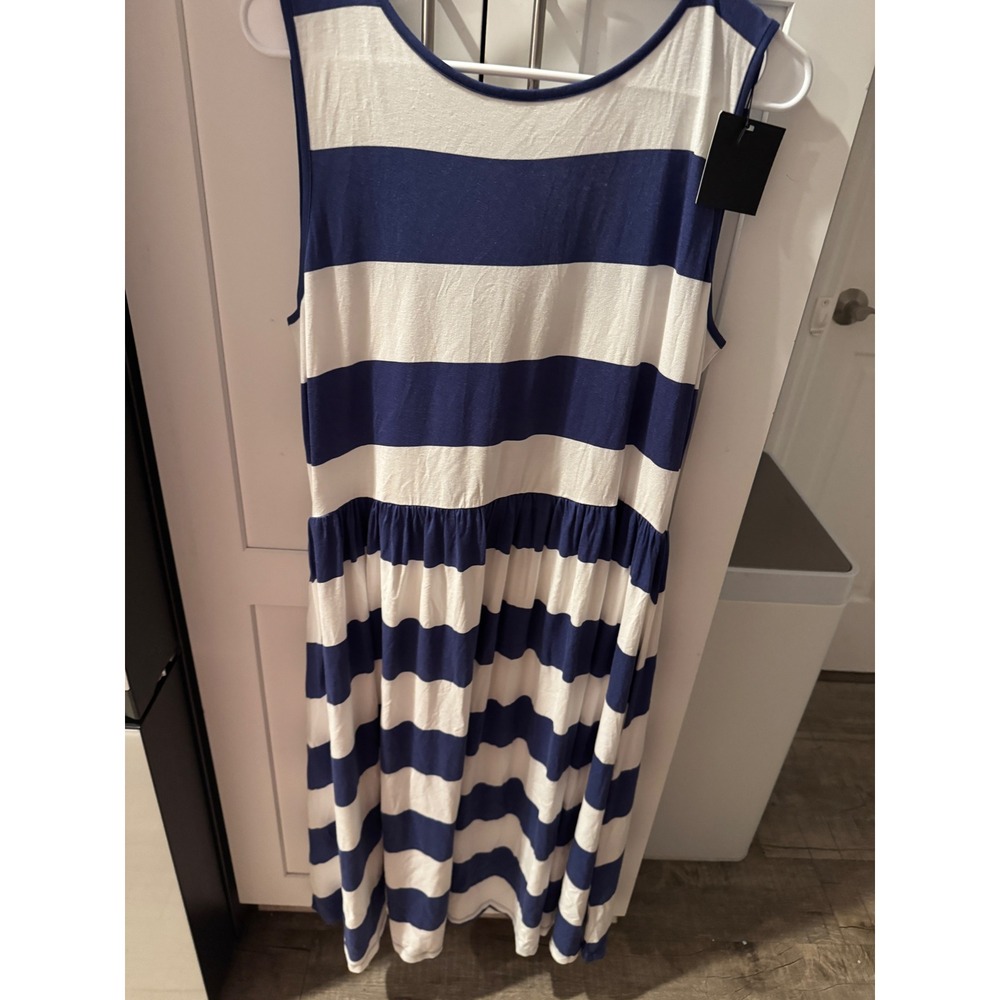 ASOS Womens Navy Blue White Striped Sleeveless Maxi Dress Scoop Back Size 14